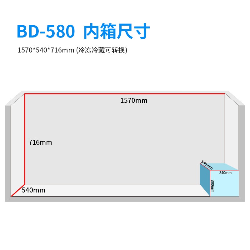 穗凌 BD-580卧式冷柜商用大容量超市保鲜急速冻冷藏冷冻冰柜大型