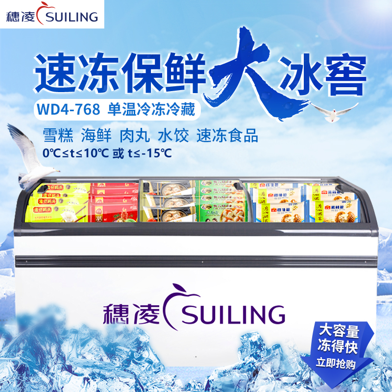 穗凌WD4-768卧式冷冻展示柜单温商用急冻冰柜冷柜大型组合柜雪柜